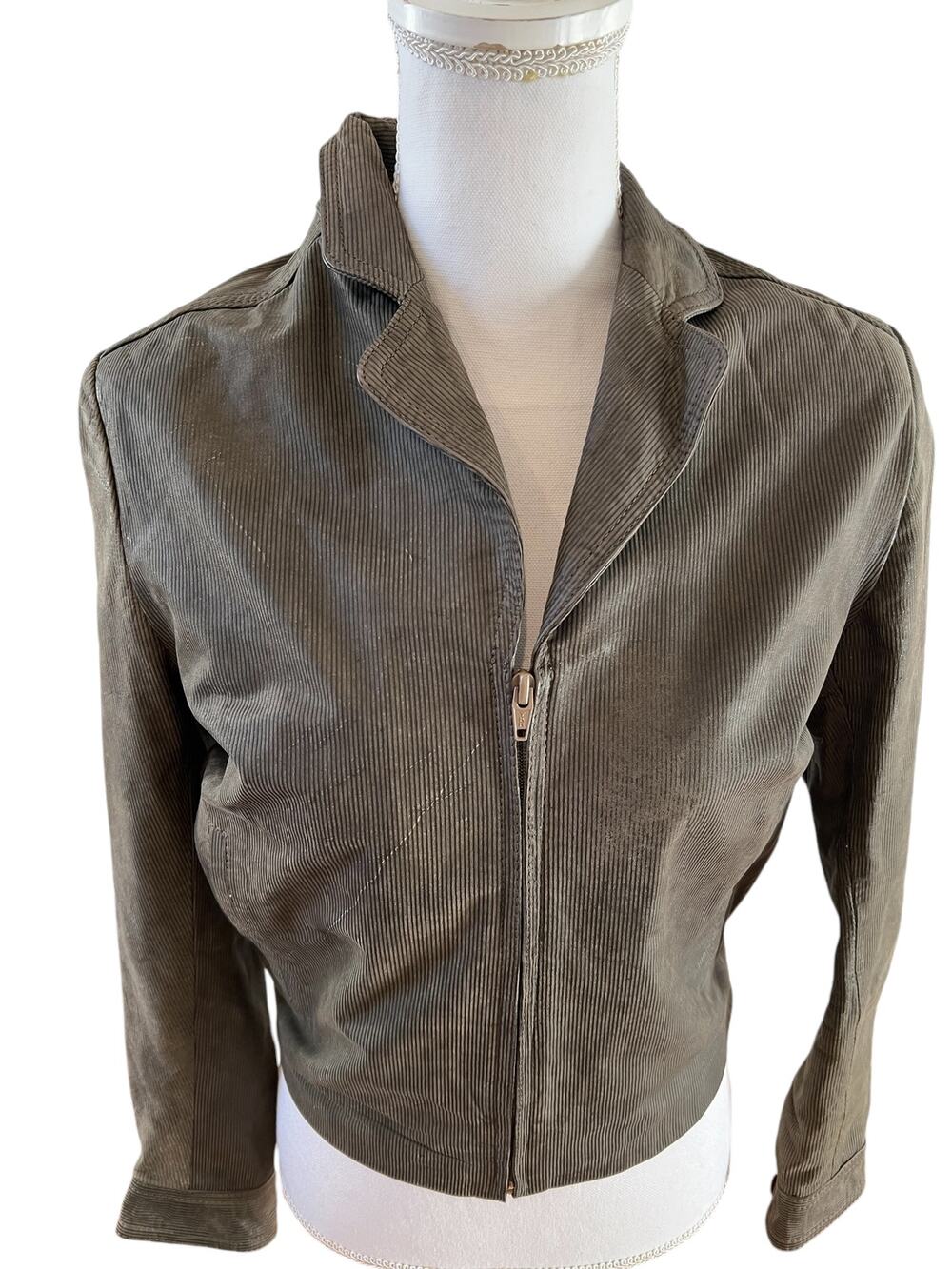 Vintage Cherad Oiled Leather Bomber Jacket Olive Green S